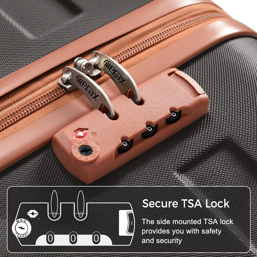 Merax Hardshell Luggage Spinner Wheel Suitcase TSA Lock Suit Case, Brown and Black, 4-Piece Set