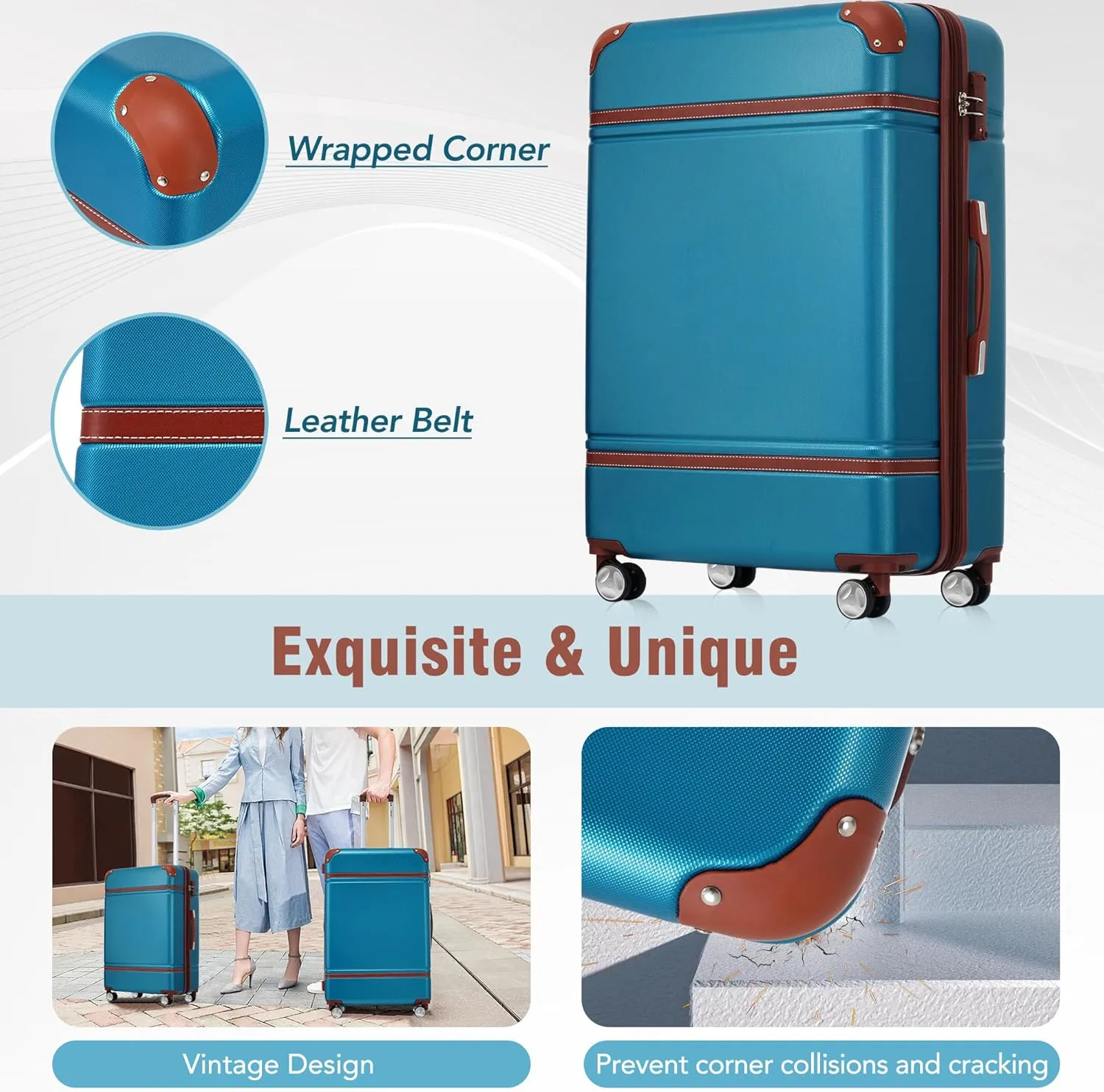 Merax Suitcase Hardshell Clearance for Women Carry On Luggages, Blue, 4-Piece Set