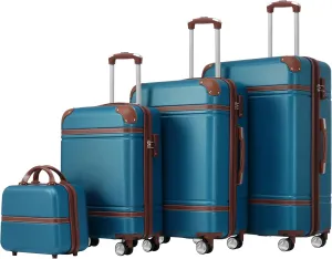 Merax Suitcase Hardshell Clearance for Women Carry On Luggages, Blue, 4-Piece Set