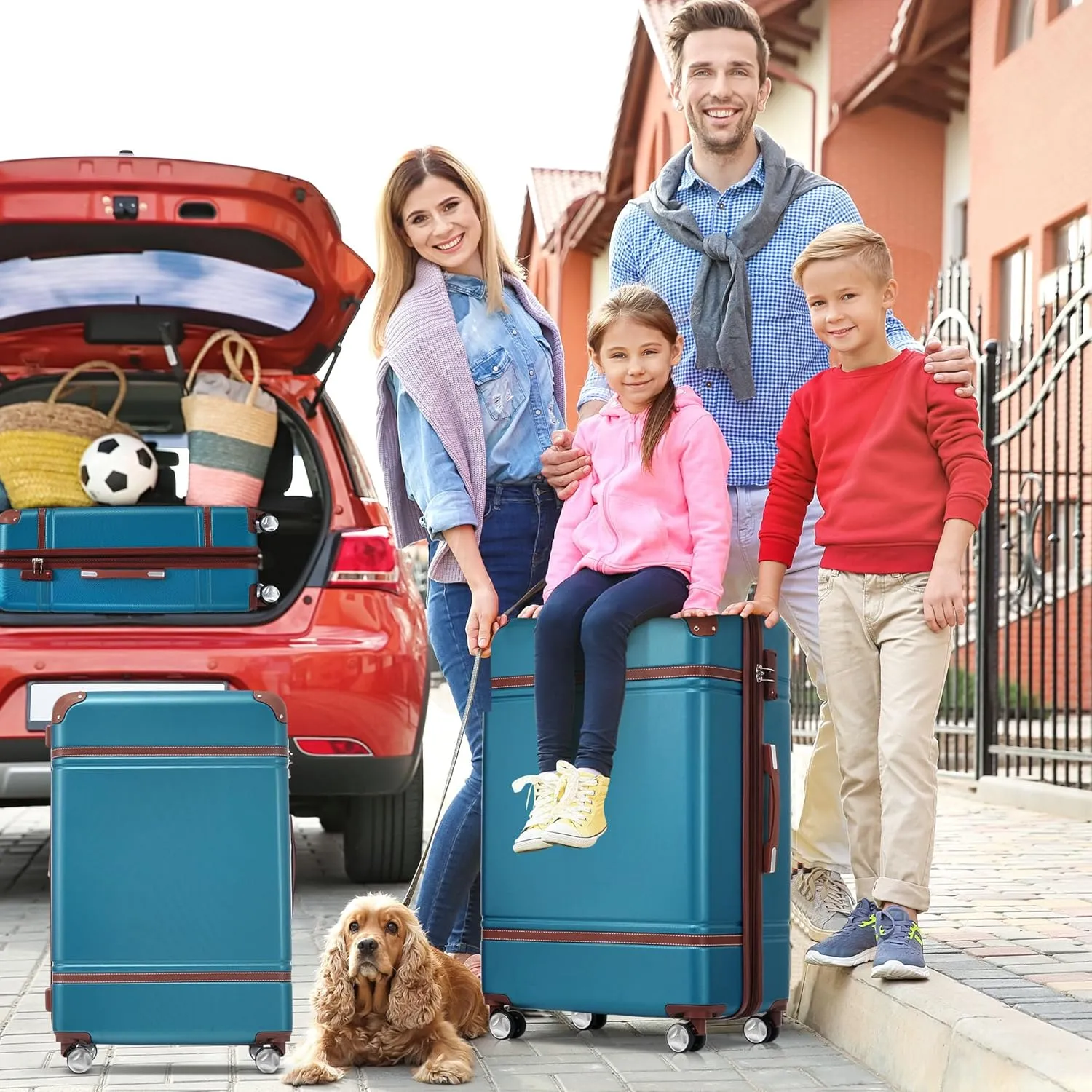 Merax Suitcase Hardshell Clearance for Women Carry On Luggages, Blue, 4-Piece Set