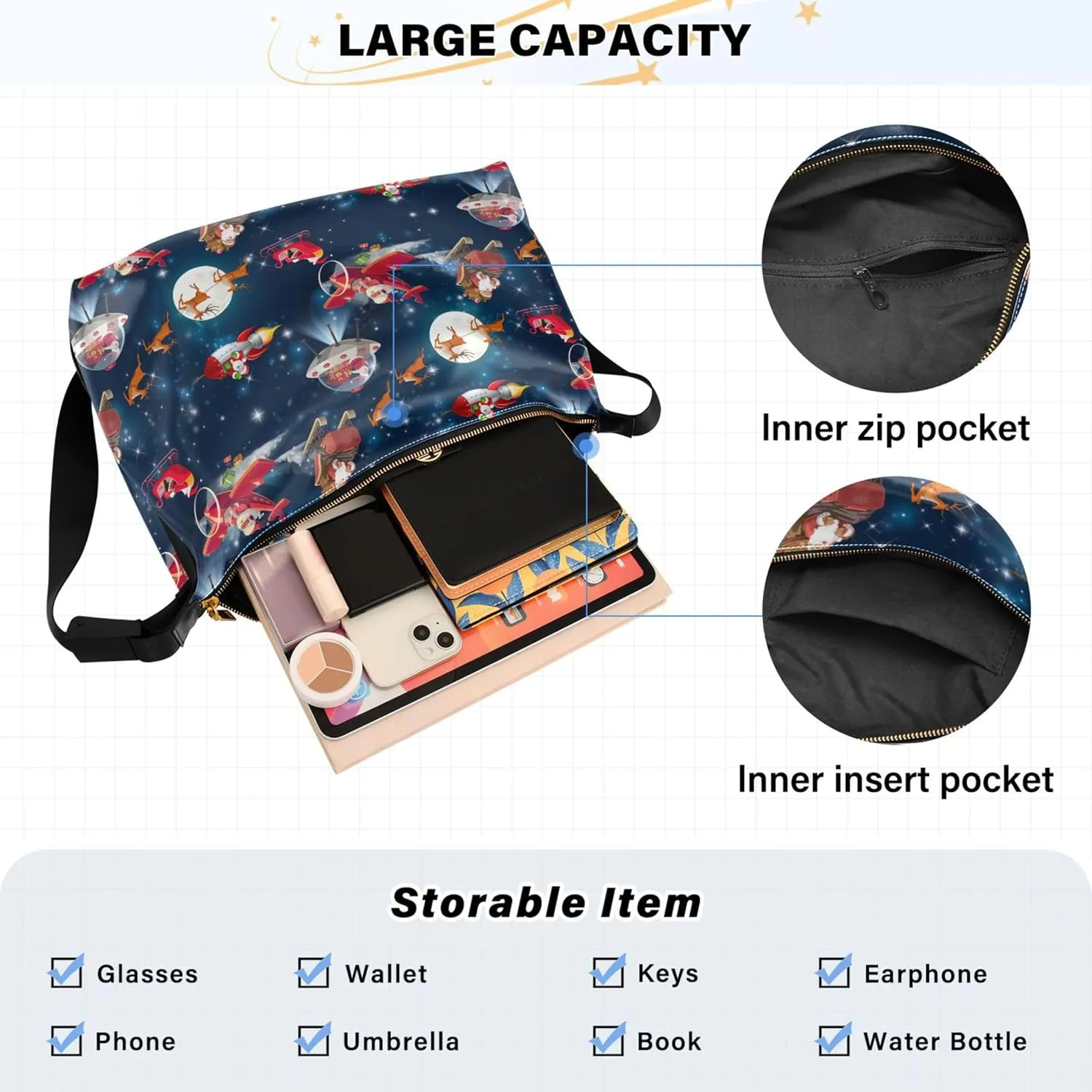 Merry Christmas Lights Santas PU Leather Women Bag Hobo Large Crossbody Bags Animal Print Crossbody Hobo Purse