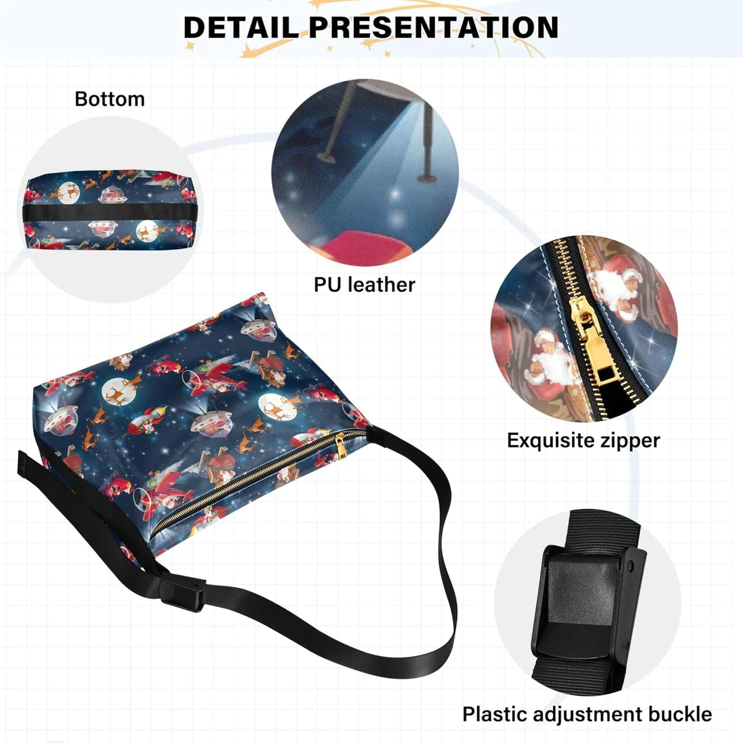Merry Christmas Lights Santas PU Leather Women Bag Hobo Large Crossbody Bags Animal Print Crossbody Hobo Purse