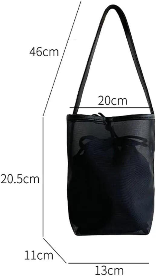 Mesh Beach Bag Women Bucket Bags Shoulder Handbag Crossbody Purses Summer Aesthetic Beach Tote Handbag with Extra Purse