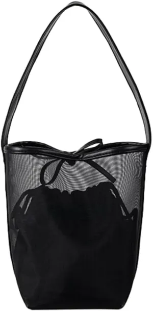Mesh Beach Bag Women Bucket Bags Shoulder Handbag Crossbody Purses Summer Aesthetic Beach Tote Handbag with Extra Purse