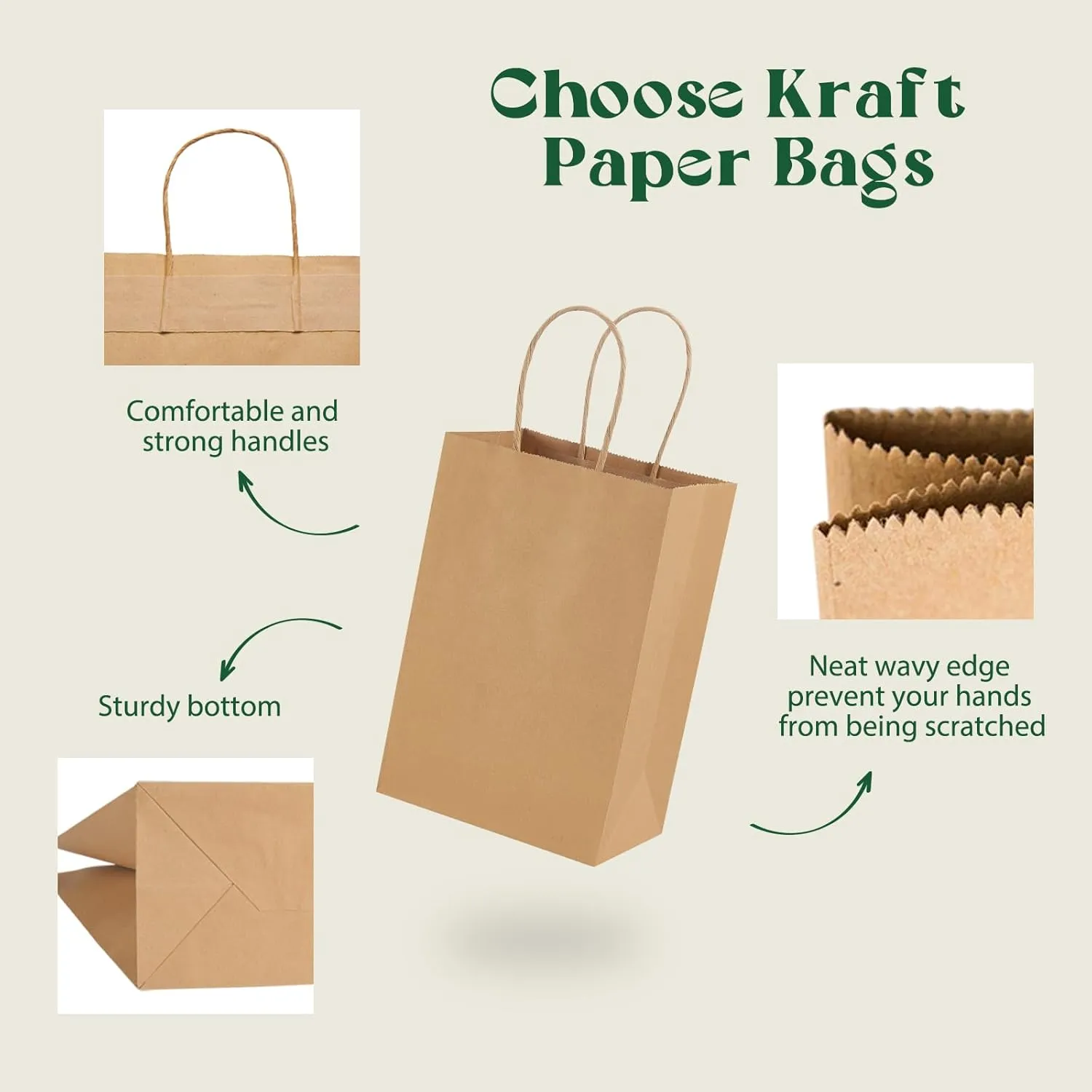 MESHA Brown Paper Bags 5.25x3.75x8 Inch Kraft Small Gift Bags with Handles Bulk,100 Pack for Small Business,Birthday Wedding Party Favor