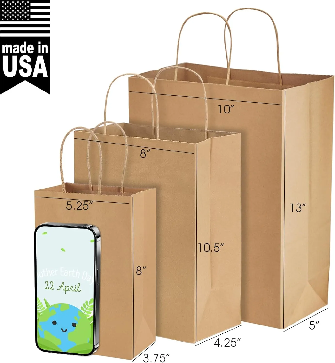 MESHA Brown Paper Bags 5.25x3.75x8 Inch Kraft Small Gift Bags with Handles Bulk,100 Pack for Small Business,Birthday Wedding Party Favor