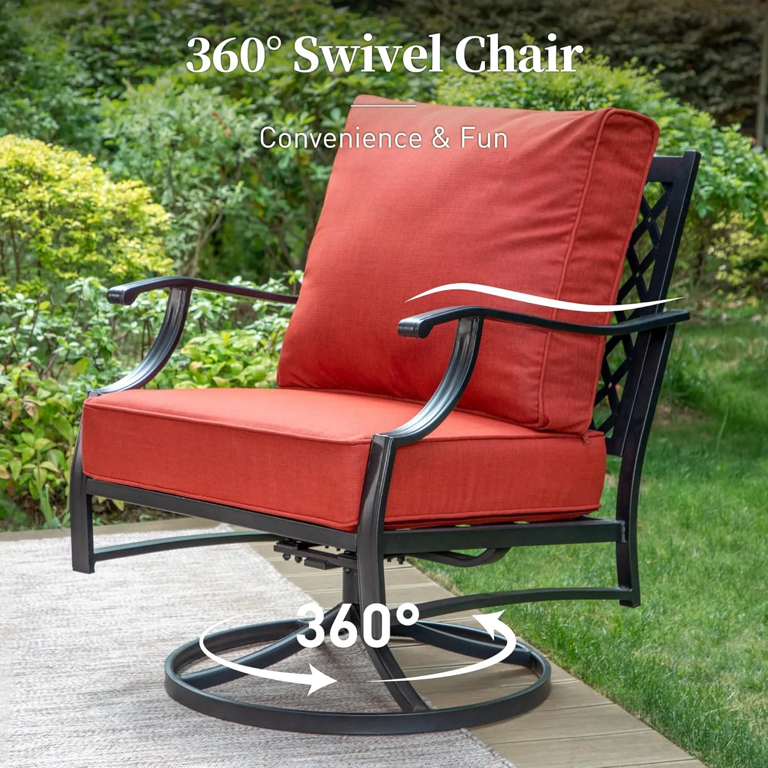Metal Outdoor Swivel Patio Chairs Set of 2 with 5.75" Extra Thick Cushion, 2 Piece High Back Swivel Rocker Patio Chairs Outdoor Furniture Seating for Deck Balcony Front Porch, Red