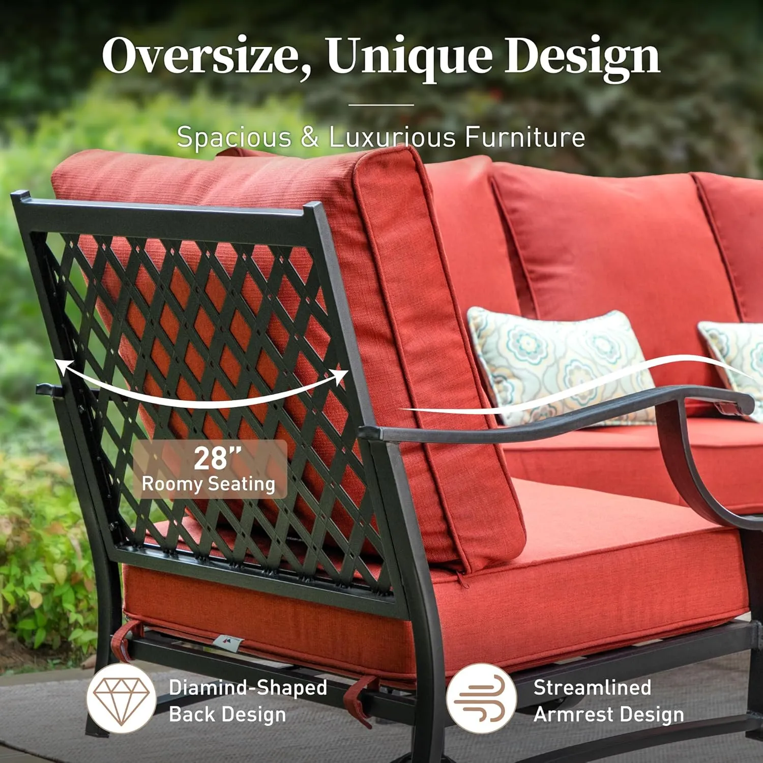 Metal Outdoor Swivel Patio Chairs Set of 2 with 5.75" Extra Thick Cushion, 2 Piece High Back Swivel Rocker Patio Chairs Outdoor Furniture Seating for Deck Balcony Front Porch, Red