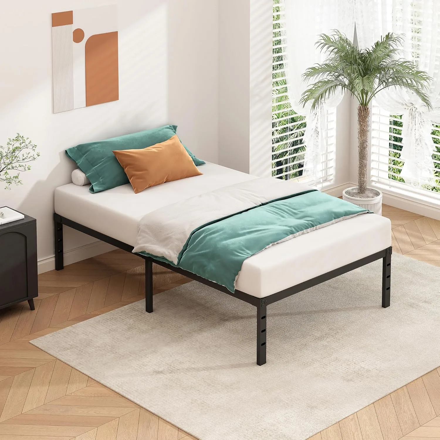 Metal Platform Bed Frame 14 Inch Tall,No Box Spring Needed,Twin Size Bed with Heavy Duty Strong Support Slats,Easy to Assemble,Black