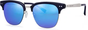 Metal Polarized Sunglasses Men Semi Rimless Frame Wayfarer Sun Glasses Horn Rimmed Shades Driving UV Blocking