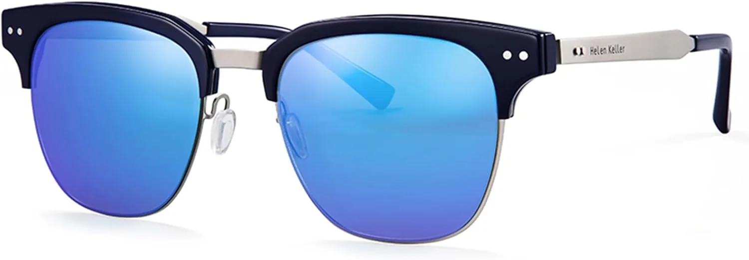 Metal Polarized Sunglasses Men Semi Rimless Frame Wayfarer Sun Glasses Horn Rimmed Shades Driving UV Blocking