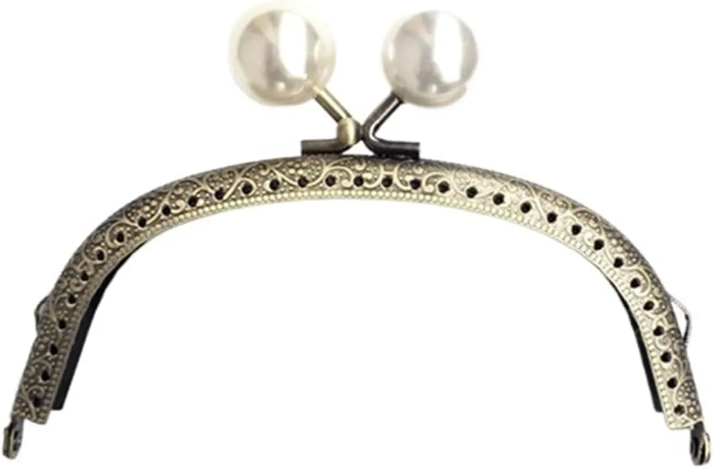 Metal Purse Frame,Retro Arch Kiss Lock Clasp Frame Retro Pearl Wallet Metal Handle Frame Arc Shaped DIY Purse Clutch Clutch Bag Handle Handbag Accessories for Purse Making(2)
