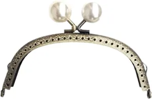 Metal Purse Frame,Retro Arch Kiss Lock Clasp Frame Retro Pearl Wallet Metal Handle Frame Arc Shaped DIY Purse Clutch Clutch Bag Handle Handbag Accessories for Purse Making(2)