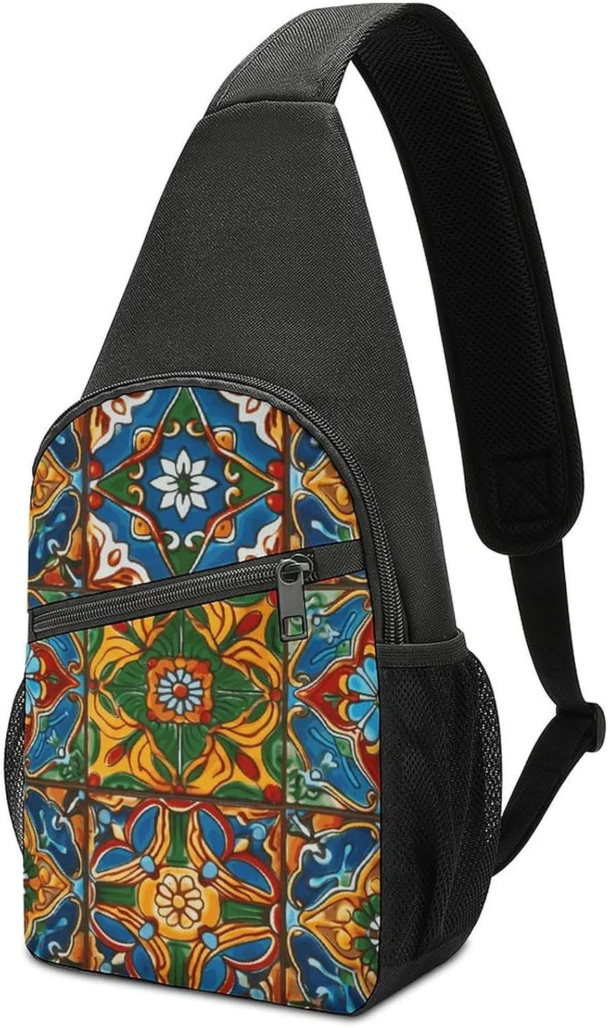 Mexican Ceramic Tile Sling Bag Travel Sling Backpack Man Purse for Men Hiking Crossbody Bags Chest Bag Shoulder Chest Pack