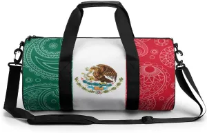 Mexican Paisley Flag Sports Gym Bag Waterproof Duffel Bag Travel Overnight Bag Carryon Weekend Bag