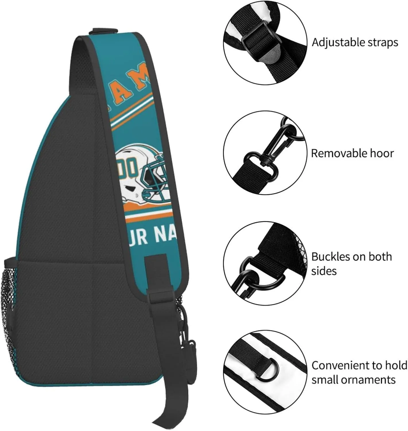 Miami Sling Bag,Personalized Football Crossbody Bags,Custom Cross Chest Bag,Sling Shoulder Backpack,Chest Bag Travel Daypack for Men Women Football Fans