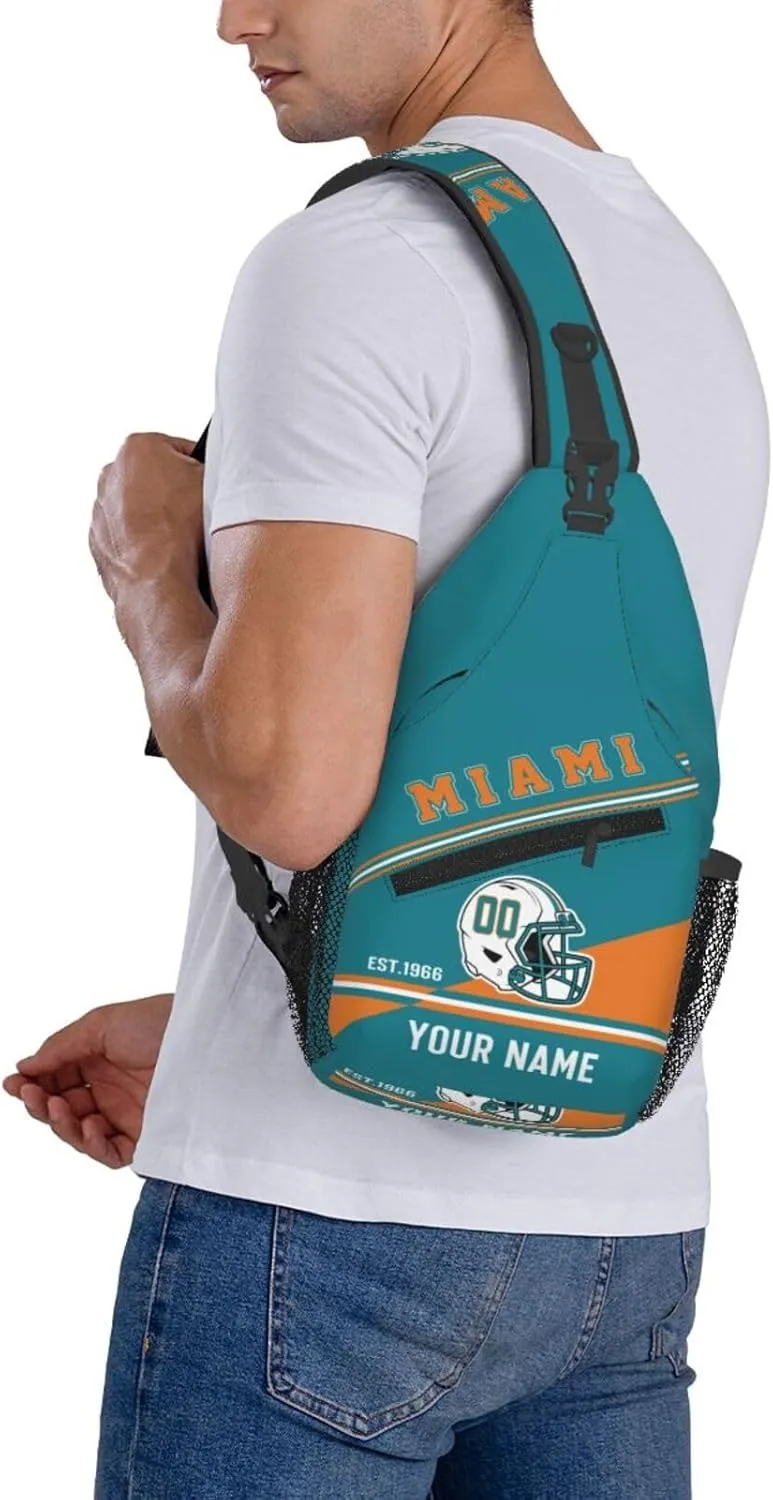 Miami Sling Bag,Personalized Football Crossbody Bags,Custom Cross Chest Bag,Sling Shoulder Backpack,Chest Bag Travel Daypack for Men Women Football Fans