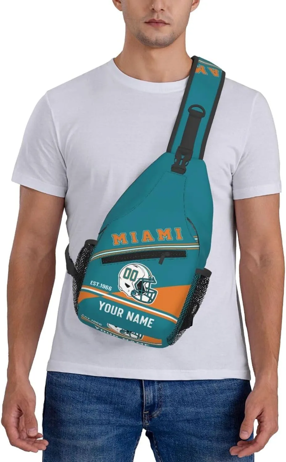 Miami Sling Bag,Personalized Football Crossbody Bags,Custom Cross Chest Bag,Sling Shoulder Backpack,Chest Bag Travel Daypack for Men Women Football Fans