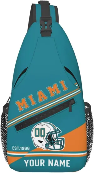 Miami Sling Bag,Personalized Football Crossbody Bags,Custom Cross Chest Bag,Sling Shoulder Backpack,Chest Bag Travel Daypack for Men Women Football Fans