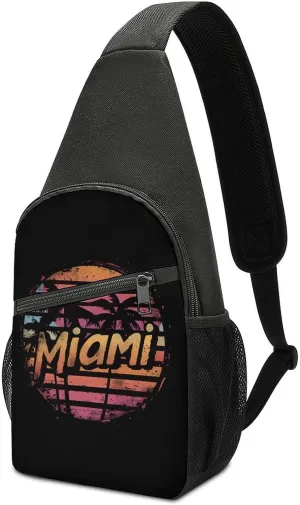 Miami Sunset Chest Bag for Men Small Sling Backpack Crossbody Sling Bags for Outdoors Hiking Traveling