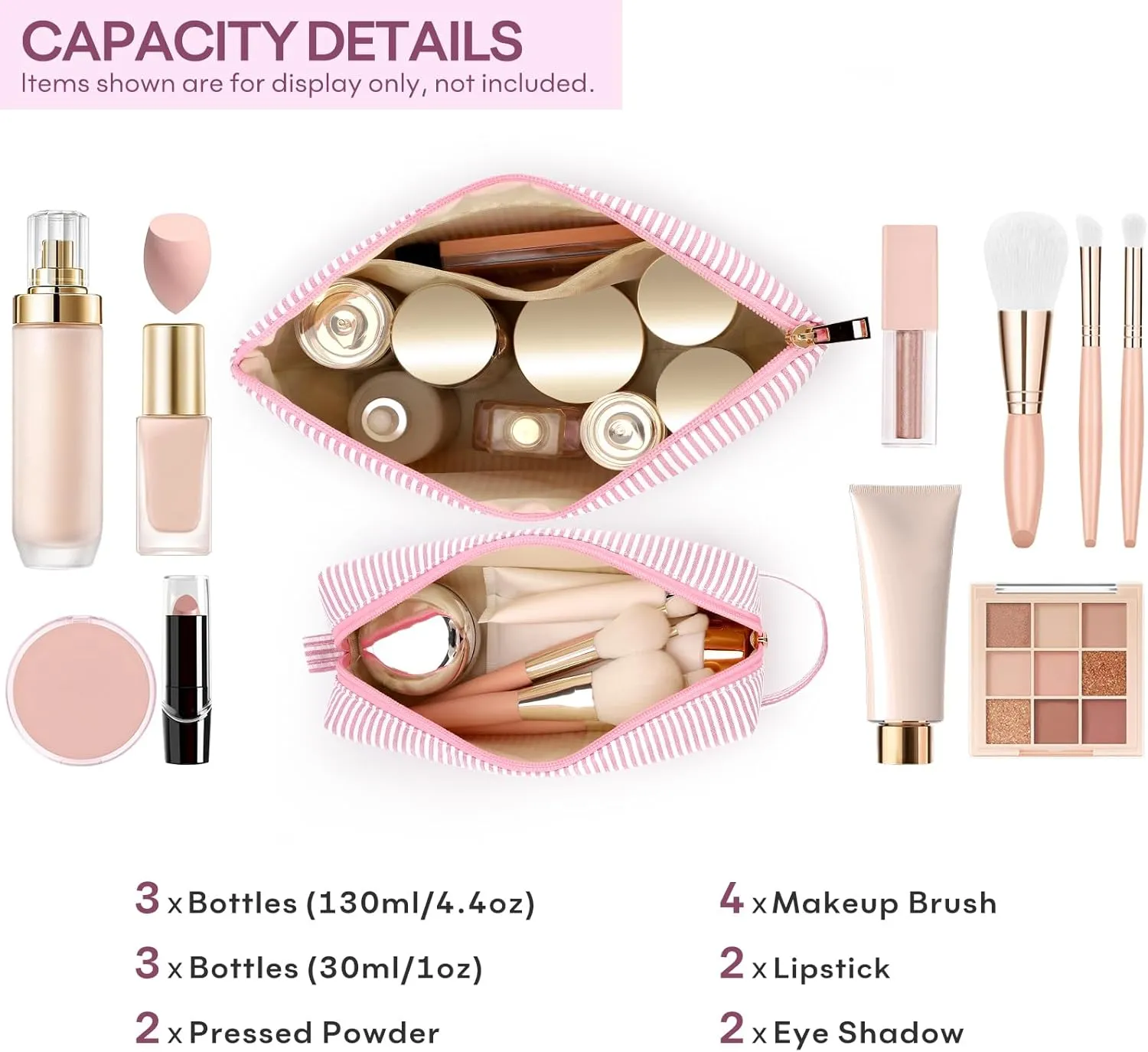 mibasies 2 PCS Initial Makeup Bags: Mothers Day Gifts for Women - Cosmetic Bag for Travel Toiletry - Gifts for 11 12 13 14 15 16 17 18 Years Old Teen Girl Gifts Graduation Teacher Gifts - Light Pink A