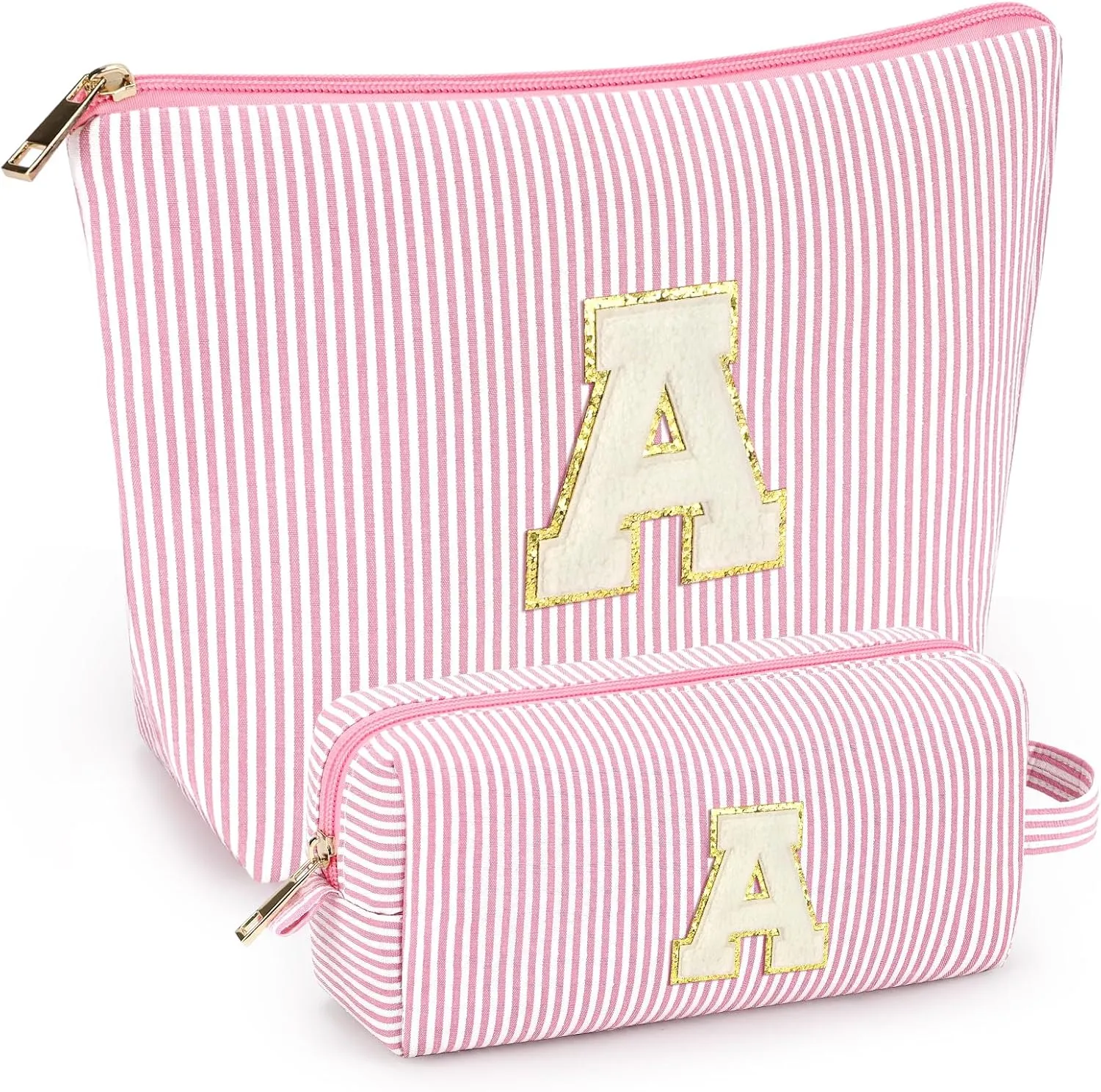 mibasies 2 PCS Initial Makeup Bags: Mothers Day Gifts for Women - Cosmetic Bag for Travel Toiletry - Gifts for 11 12 13 14 15 16 17 18 Years Old Teen Girl Gifts Graduation Teacher Gifts - Light Pink A