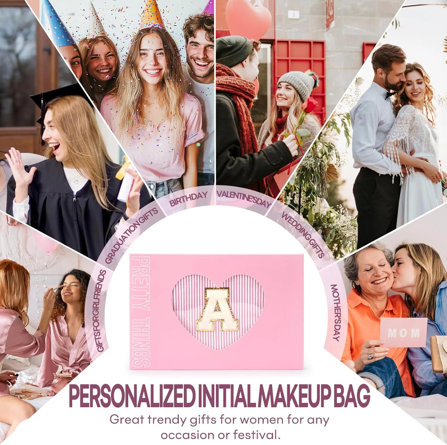 mibasies 2 PCS Initial Makeup Bags: Mothers Day Gifts for Women - Cosmetic Bag for Travel Toiletry - Gifts for 11 12 13 14 15 16 17 18 Years Old Teen Girl Gifts Graduation Teacher Gifts - Light Pink A