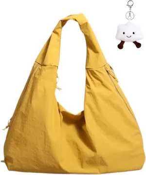 Micmores Tote Bag Slouchy Hobo Bag for Women Nylon Handbag Solid Color Draped Shoulder Bag Large Underarm Purse