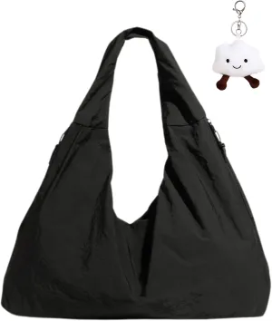 Micmores Tote Bag Slouchy Hobo Bag for Women Nylon Handbag Solid Color Draped Shoulder Bag Large Underarm Purse
