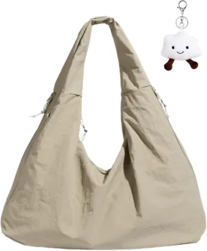 Micmores Tote Bag Slouchy Hobo Bag for Women Nylon Handbag Solid Color Draped Shoulder Bag Large Underarm Purse
