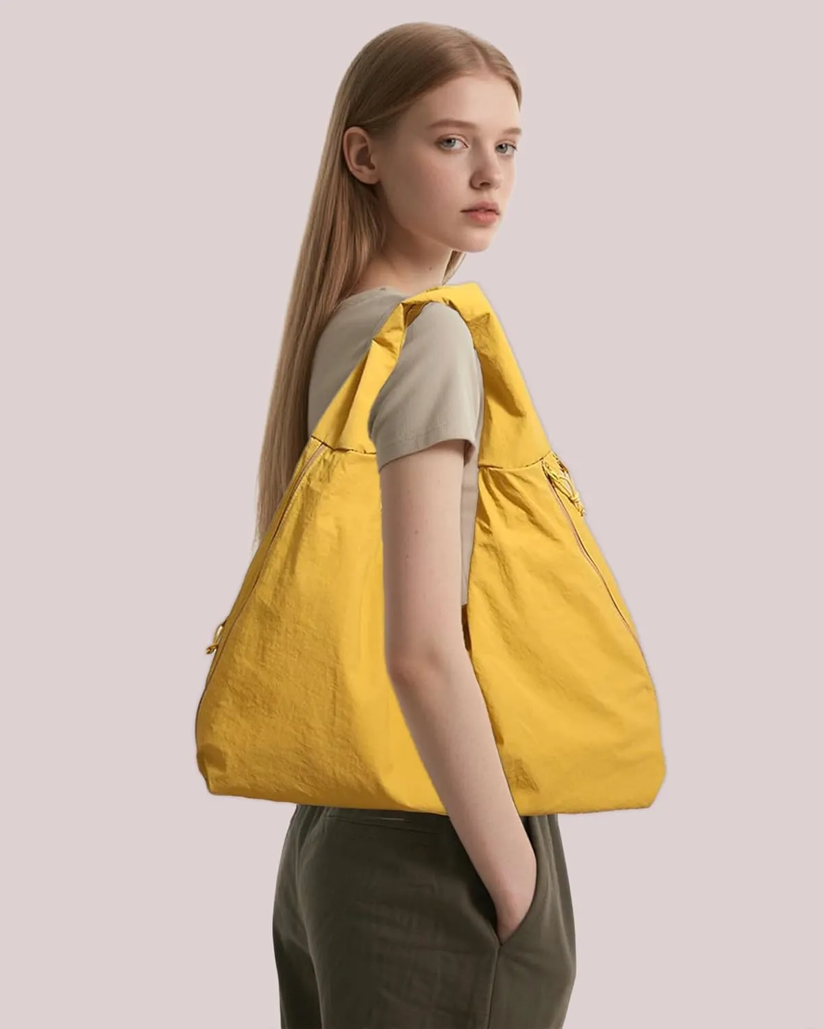 Micmores Tote Bag Slouchy Hobo Bag for Women Nylon Handbag Solid Color Draped Shoulder Bag Large Underarm Purse