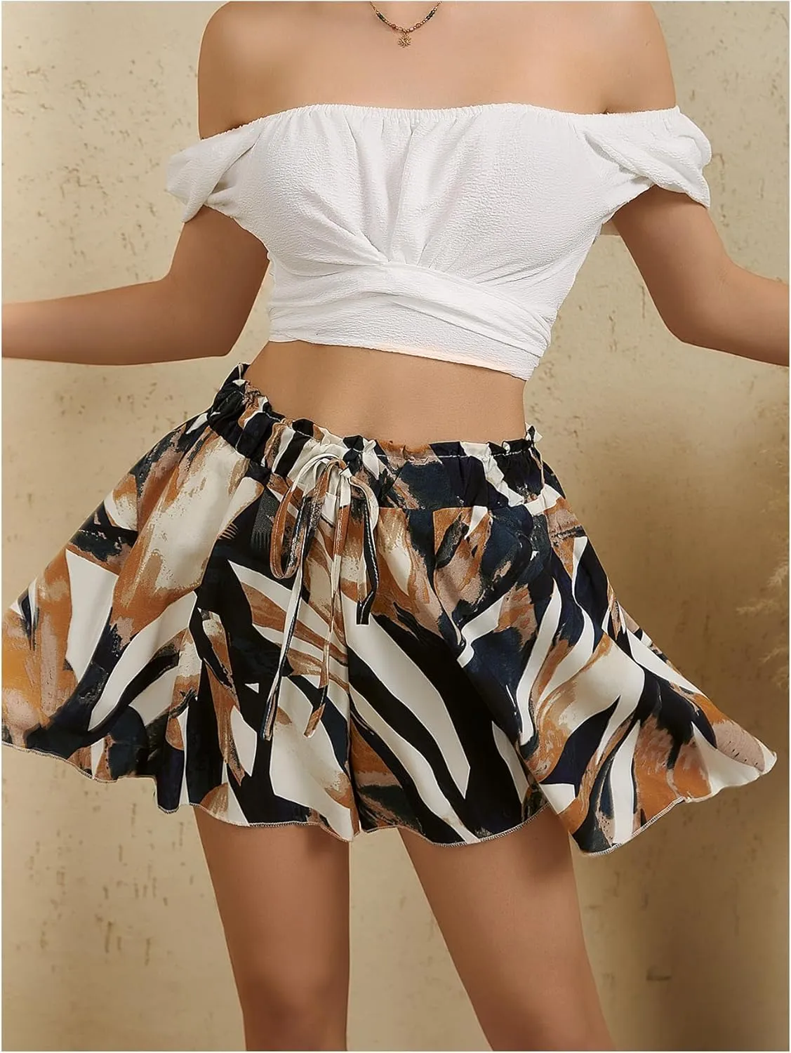 Milumia Women's Ditsy Floral Elastic Waist Skort Ruffle Hem Boho Short Skirt Skorts