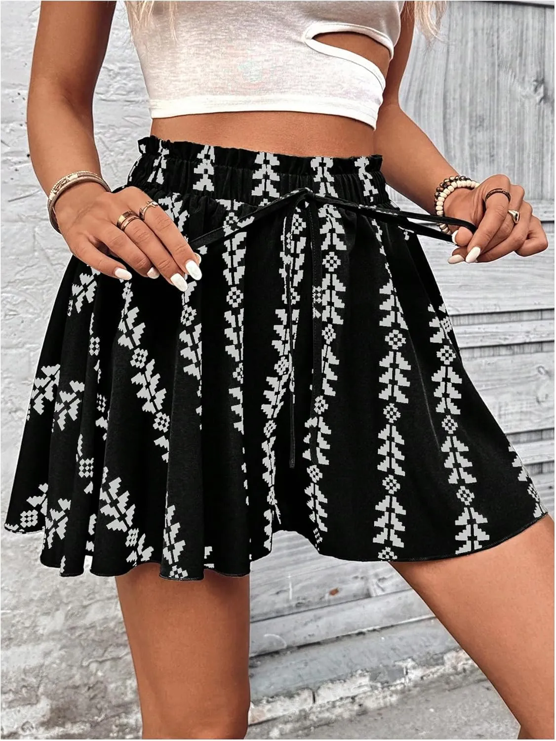 Milumia Women's Ditsy Floral Elastic Waist Skort Ruffle Hem Boho Short Skirt Skorts