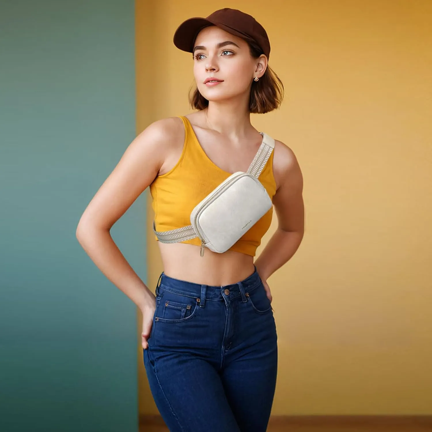 Mini Belt Bag for Women Fashion Crossbody Fanny Packs for Women Vegan Leather Waist Bags with Adjustable Strap (Grey)