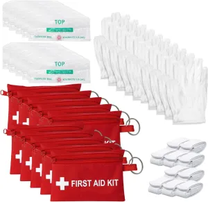 Mini First Aid Kit - CPR Pocket Mask Keychain CPR Face Shield with Breathing Barrier & Elastic Belt & One Pair of Disposable Gloves for Travel Home Camping - Emergency Supplies (10 Set)