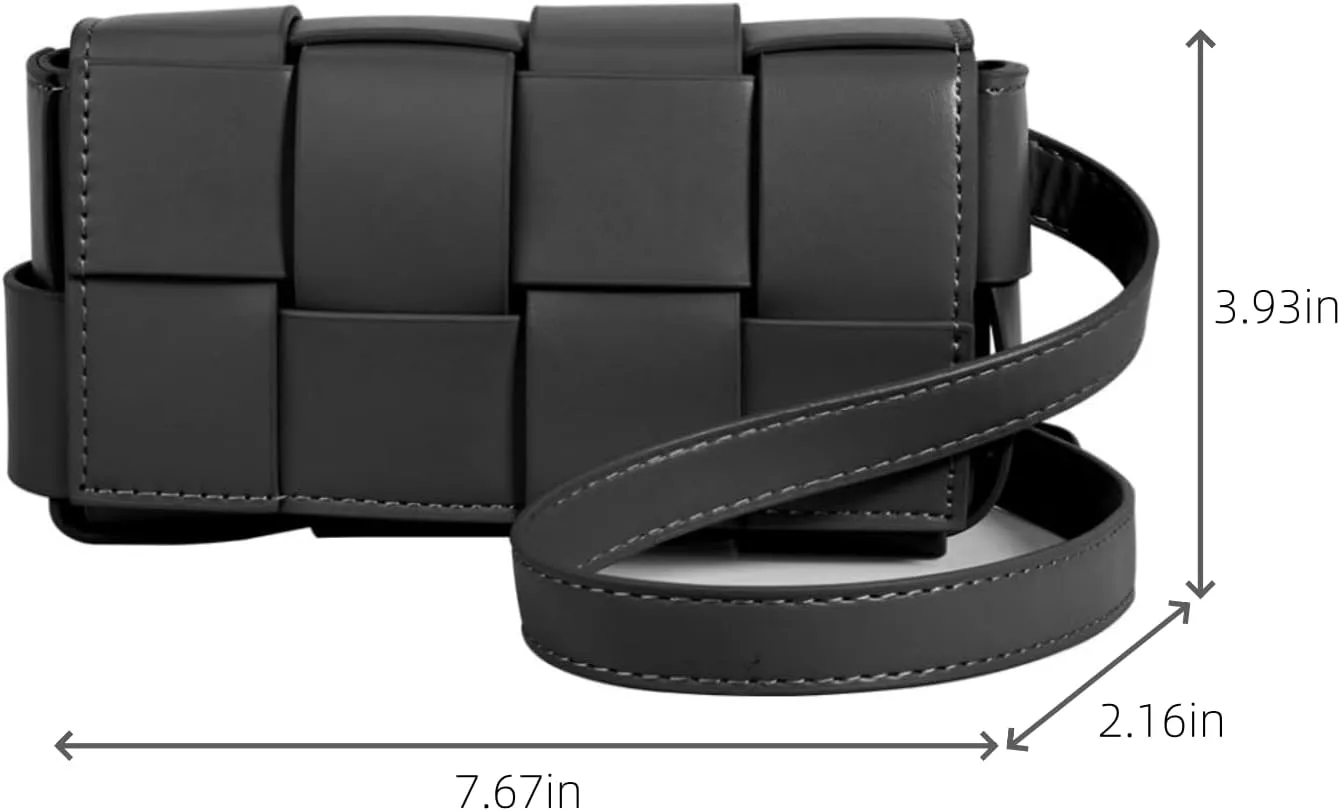 Mini Woven Crossbody Bag for Women, Square Shoulder Handbag Leather Clutch Purse Cute Fanny Packs with Adjustable Belt