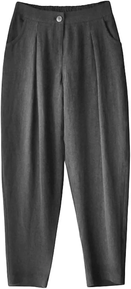 Minibee Women's Casual Linen Pants Elastic Waist Tapered Pants Trousers with Pockets