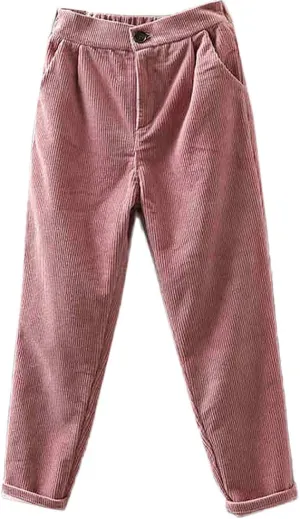 Minibee Women's Cropped Corduroy Pants Elastic Waist Retro Trouser with Pockets