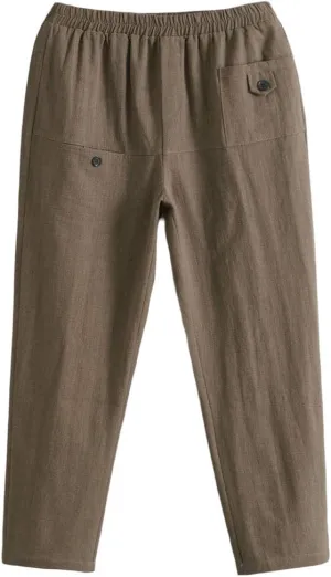 Minibee Women's Elastic Waist Casual Crop Linen Pull On Pants