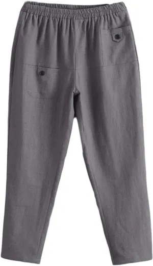 Minibee Women's Elastic Waist Casual Crop Linen Pull On Pants