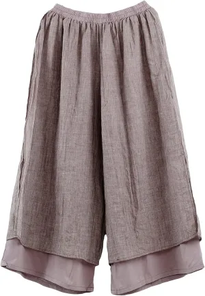 Minibee Women's Wide Leg Pants Loose Layer Capris Palazzo Elastic Waist Trousers