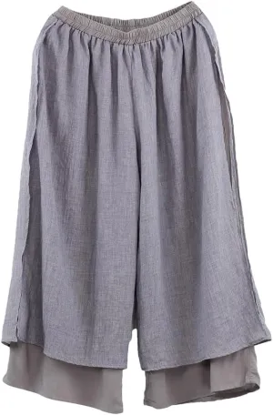 Minibee Women's Wide Leg Pants Loose Layer Capris Palazzo Elastic Waist Trousers