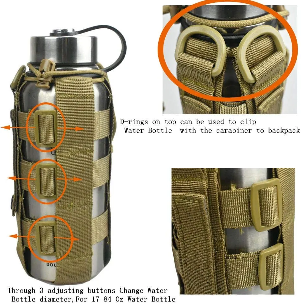 Minimalist Adjustable MOLLE Water Bottle Holder Kettle Pouch Belt Bottle Carrier for 17-42 Oz Water Bottle