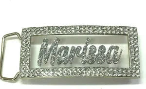 MIRROR MANIA Adjustable Belt Buckle Laser Personalized Custom Bling Rhinestone Any Name or Favorite Word Women Women's Accessories Unique, Dazzling and Stunning Belt Buckles