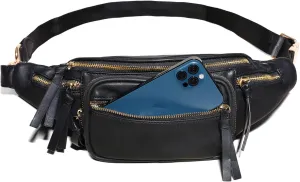 miss fong Leather Fanny Packs for Women, Small Crossbody Bags for Mom,Mini Diaper Belt Bag for Women, Waist Bag with 9 Pockets