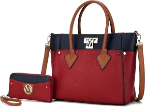 MKF Collection Designer Tote Bag for Women, Vegan Leather a Color-Block Fashion Handbag Purse with Wristlet Wallet