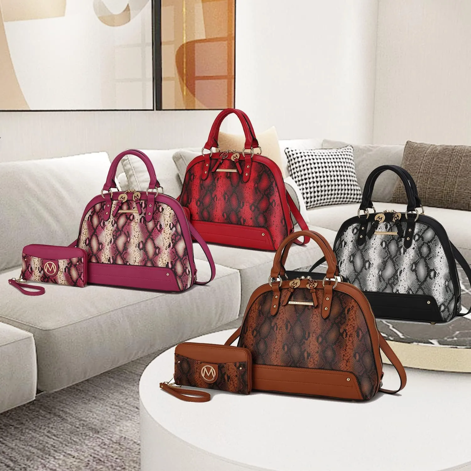 MKF Collection Satchel Bag for Women with Wristlet Wallet, Vegan Leather Top Handle Shoulder Bag Handbag Purse by Mia K