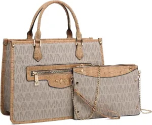 MKP Tote Bag for Women Medium Signature Monogram Satchel Handbags Purses Top Handle Shoulder Bags Wristlet Wallet Set 2pcs
