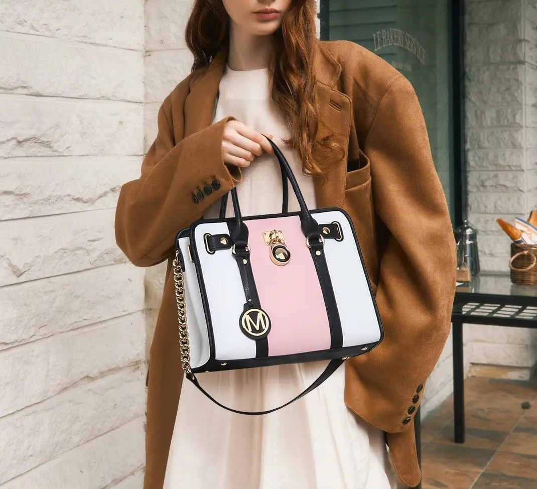 MKP Women Satchel Handbags Purses Two tone Top Handle Tote Shoulder Bags with Matching Wristlet Wallet Set 2pcs