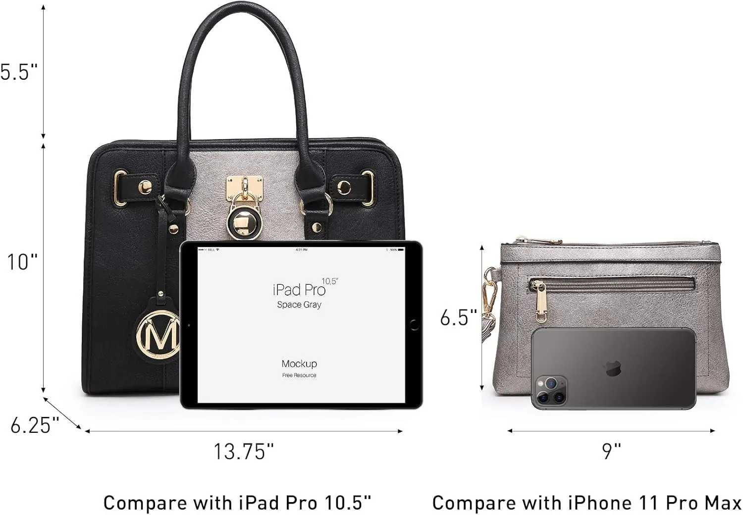 MKP Women Satchel Handbags Purses Two tone Top Handle Tote Shoulder Bags with Matching Wristlet Wallet Set 2pcs